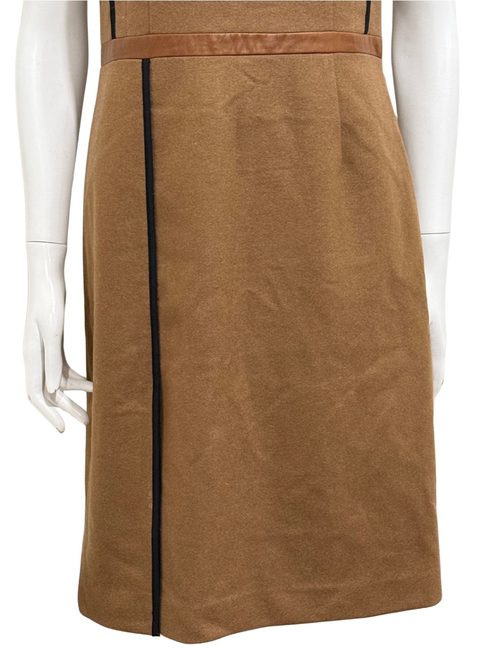 Judith & Charles Wool Sheath Dress Size 8 Brown Black Leather Trim Made Canada - Picture 8 of 10